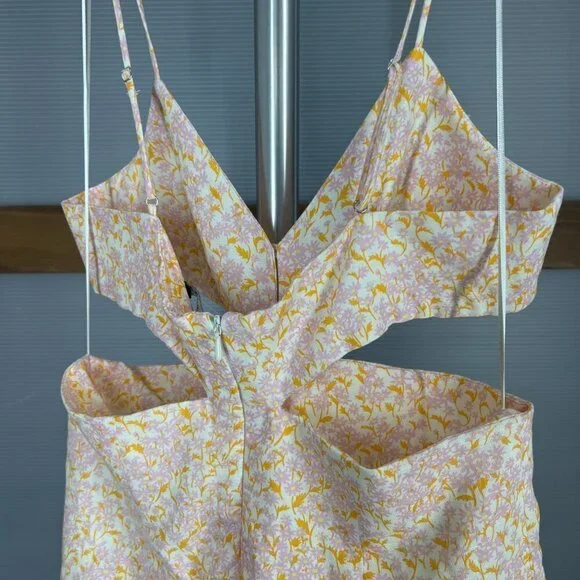 NWT Zara Linen Blend Purple Orange‎ Cream Cut Out Lined Mini Dress Sz L - Picture 9 of 14